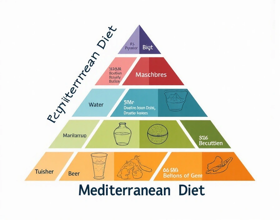 Piramide alimentare della dieta mediterranea che illustra la frequenza di consumo dei diversi gruppi di alimenti