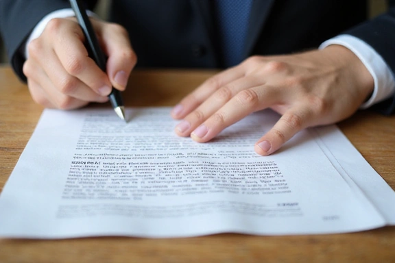 Mani che firmano un contratto, simbolo di accordo e termini di servizio.